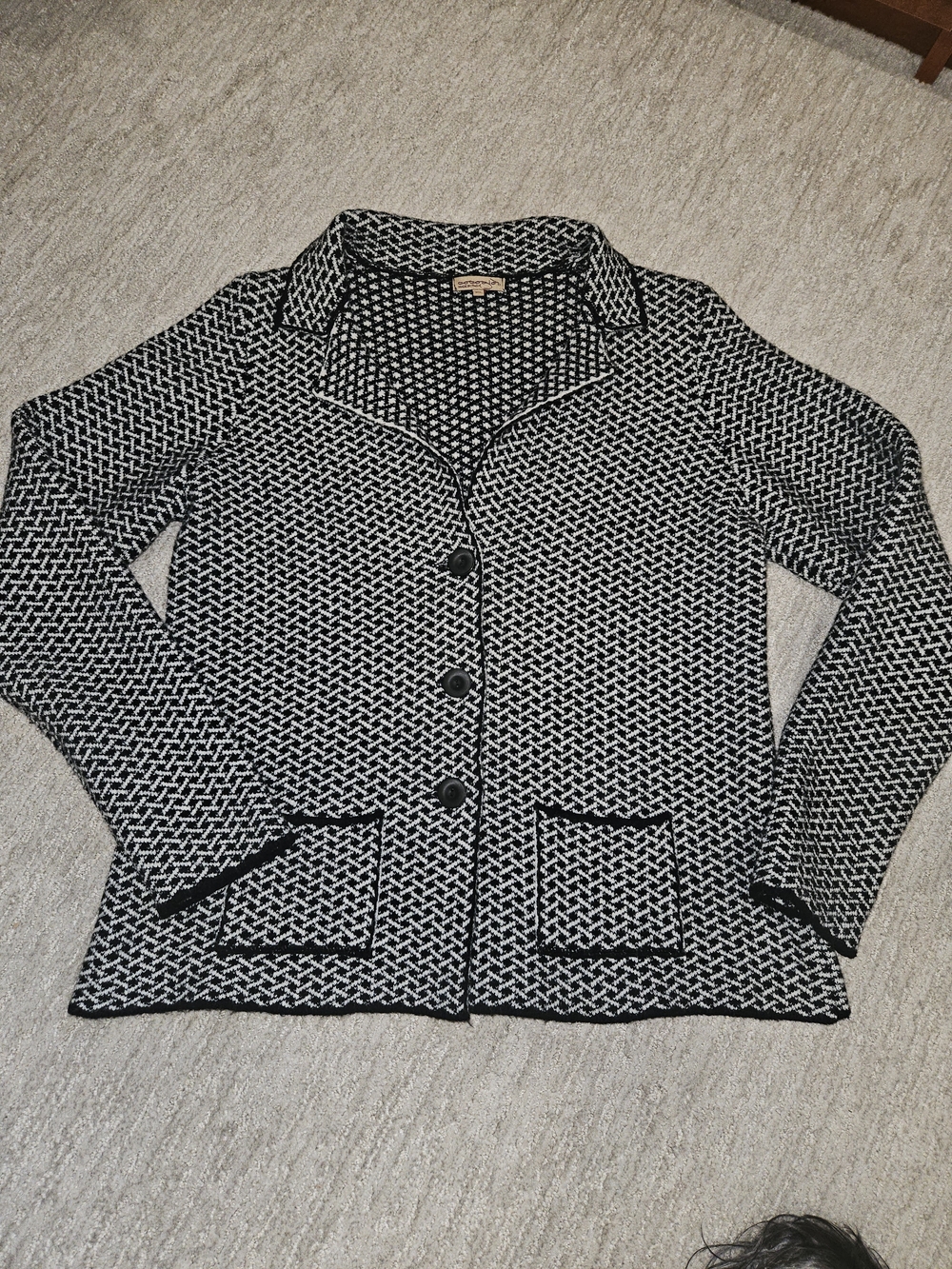 Black and White Knit Button-Front Sweater